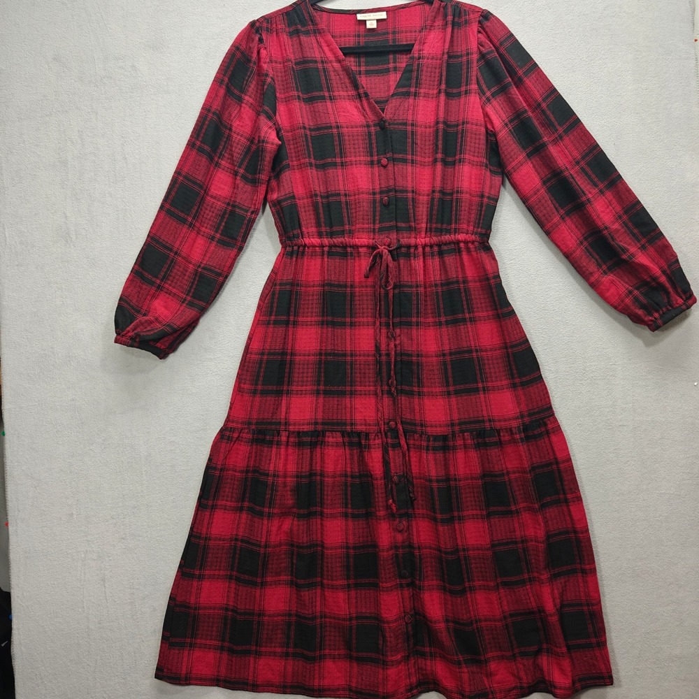 Knox Rose Plaid Tiered Midi Dress Women M Dark Academia Country Western Prairie